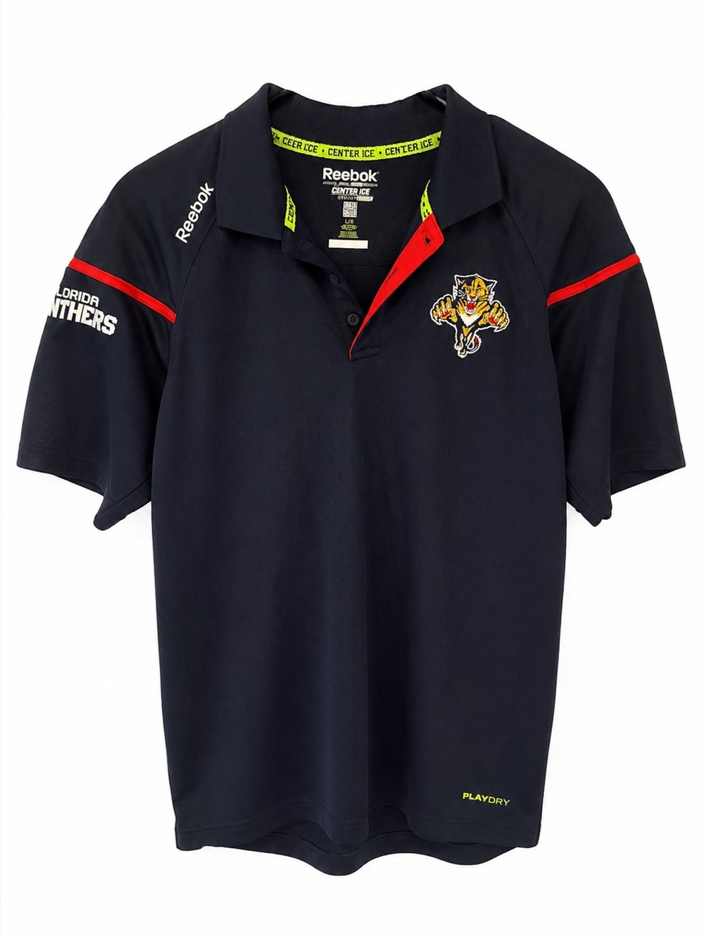 Florida Panthers Reebok NHL Ice Hockey Navy Polo Shirt Adult Men's Large Playdry